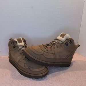 UGG Brown Suede Lace-Up Ankle Bootie Faux Fur Lined Women's US 6 EU 38